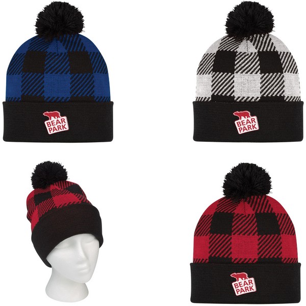 AH1057 Northwoods Pom Beanie With Cuff And Embr...